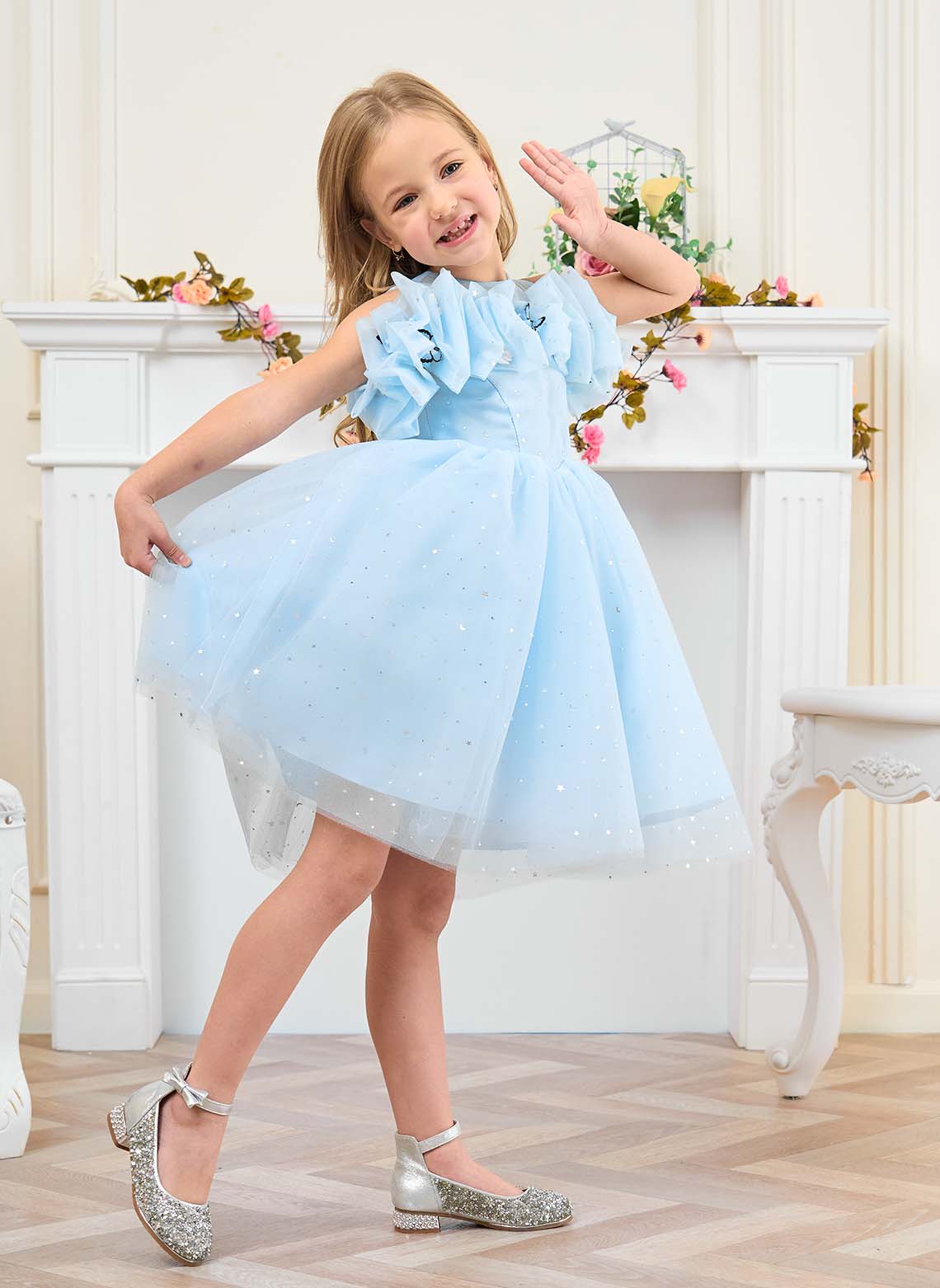 Floryme Ball-Gown/Princess Scoop Tulle Knee Length Flower Girl Dress With 3D Butterfly