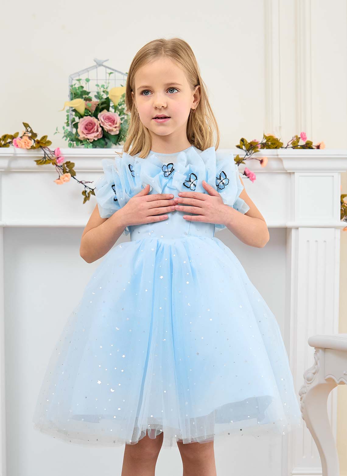 Floryme Ball-Gown/Princess Scoop Tulle Knee Length Flower Girl Dress With 3D Butterfly