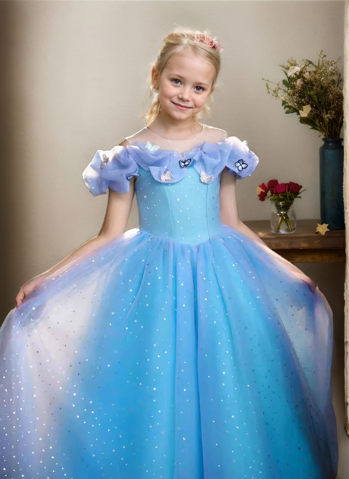 Floryme Ball-Gown/Princess Scoop Tulle Ankle Length Flower Girl Dress With 3D Butterfly