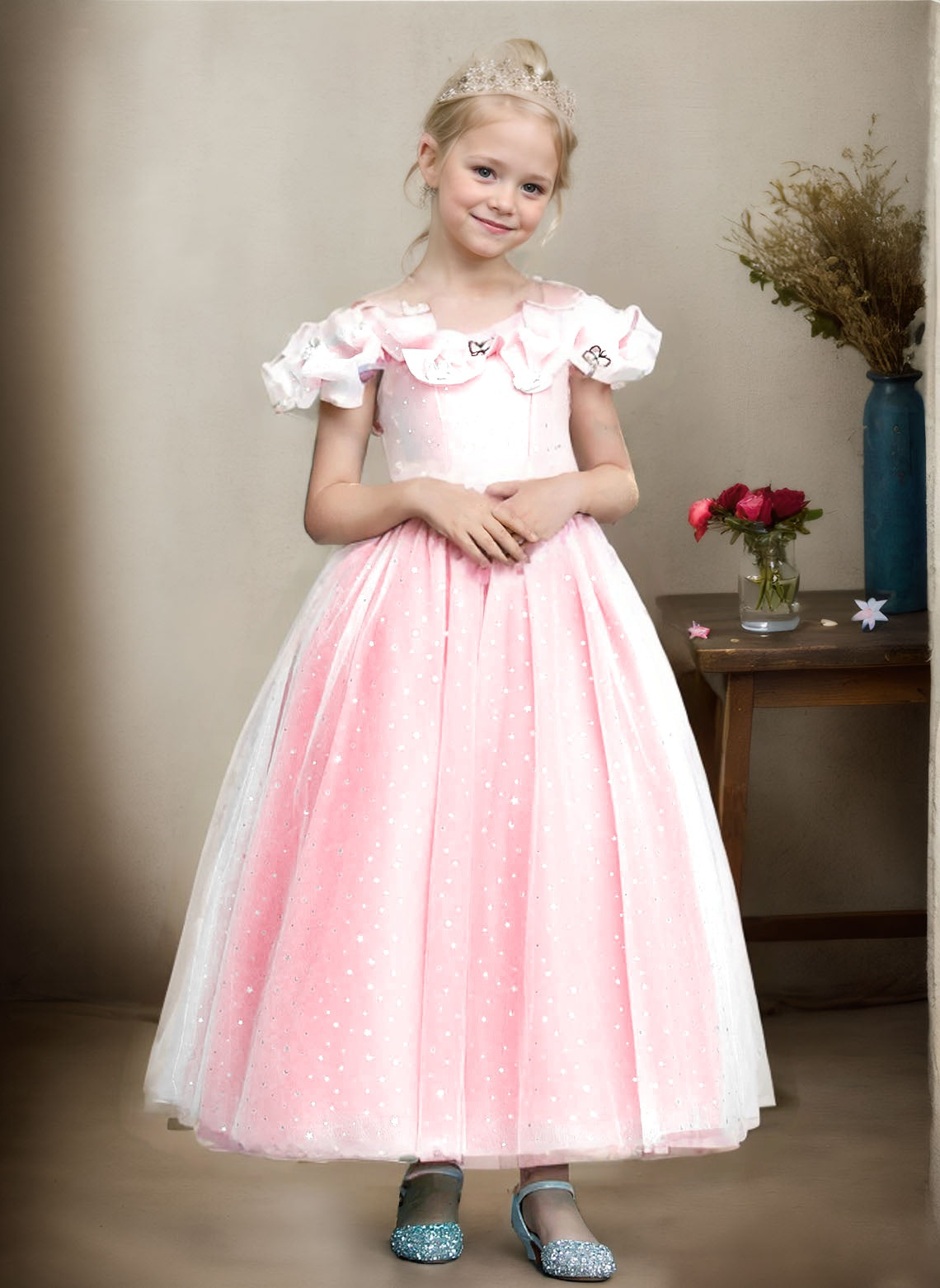 Floryme Ball-Gown/Princess Scoop Tulle Ankle Length Flower Girl Dress With 3D Butterfly