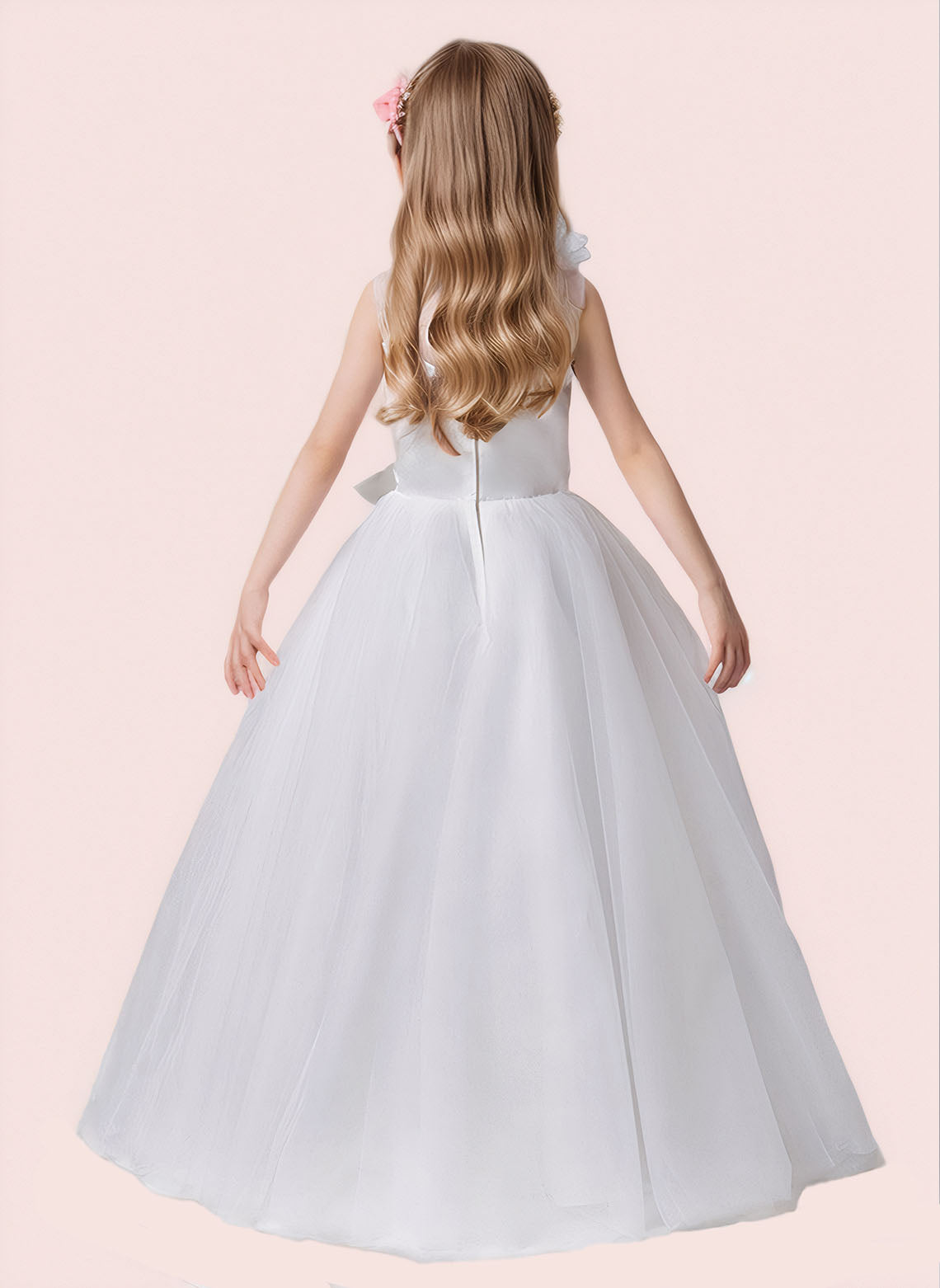Floryme Ball-Gown/Princess Scoop Satin Tulle Floor Length Flower Girl Dress With Bow