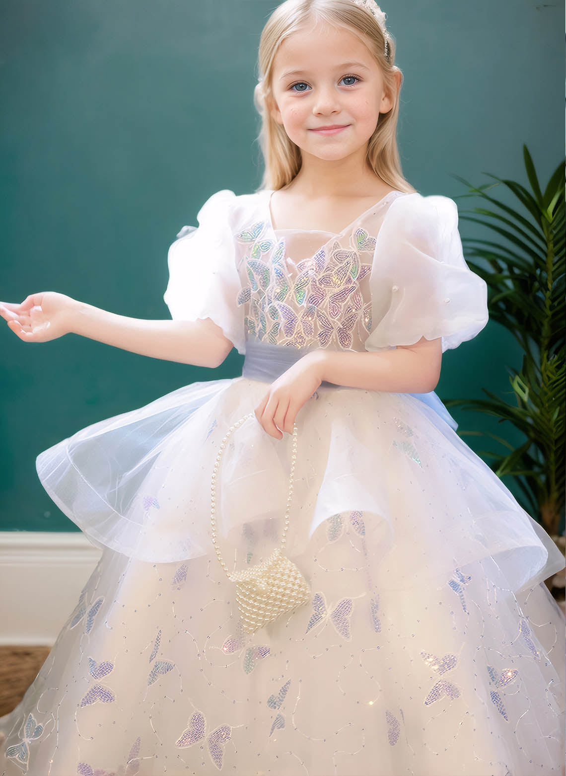 Floryme Ball-Gown/Princess V-Neck Tulle Ankle-Length Flower Girl Dress With Bow