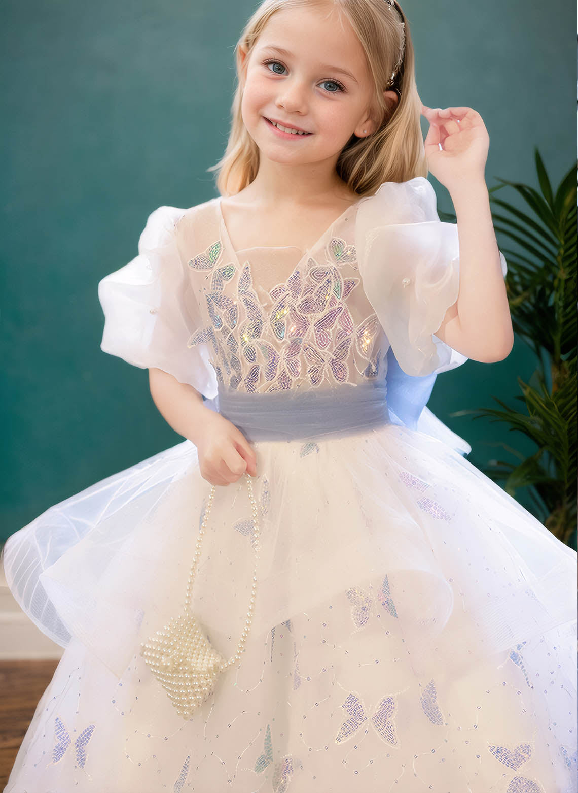 Floryme Ball-Gown/Princess V-Neck Tulle Ankle-Length Flower Girl Dress With Bow