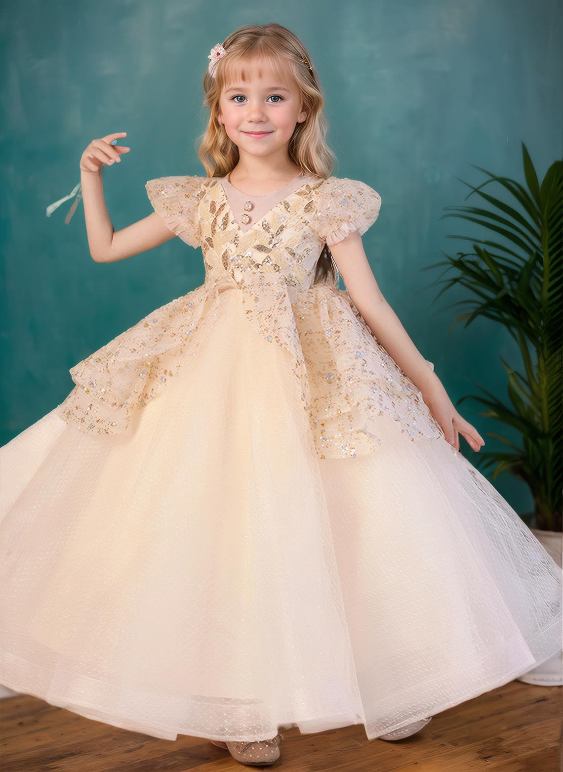 Floryme Ball-Gown/Princess Scoop Tulle Floor Length Girls' Dress