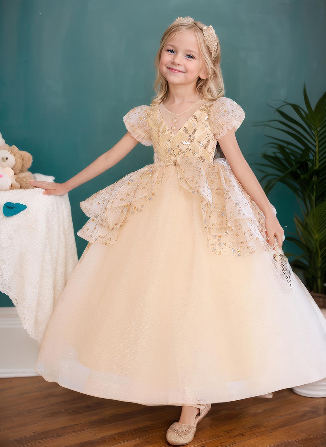 Floryme Ball-Gown/Princess Scoop Tulle Floor Length Girls' Dress