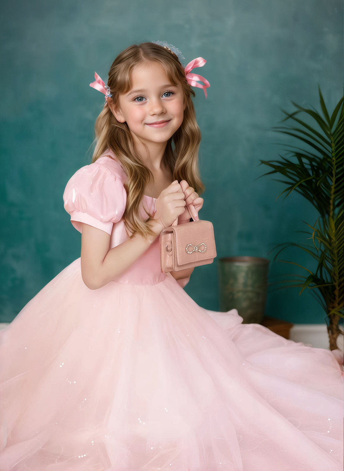 Floryme Ball-Gown/Princess Square Neck Satin Tulle Tea Length Girl‘s Dress