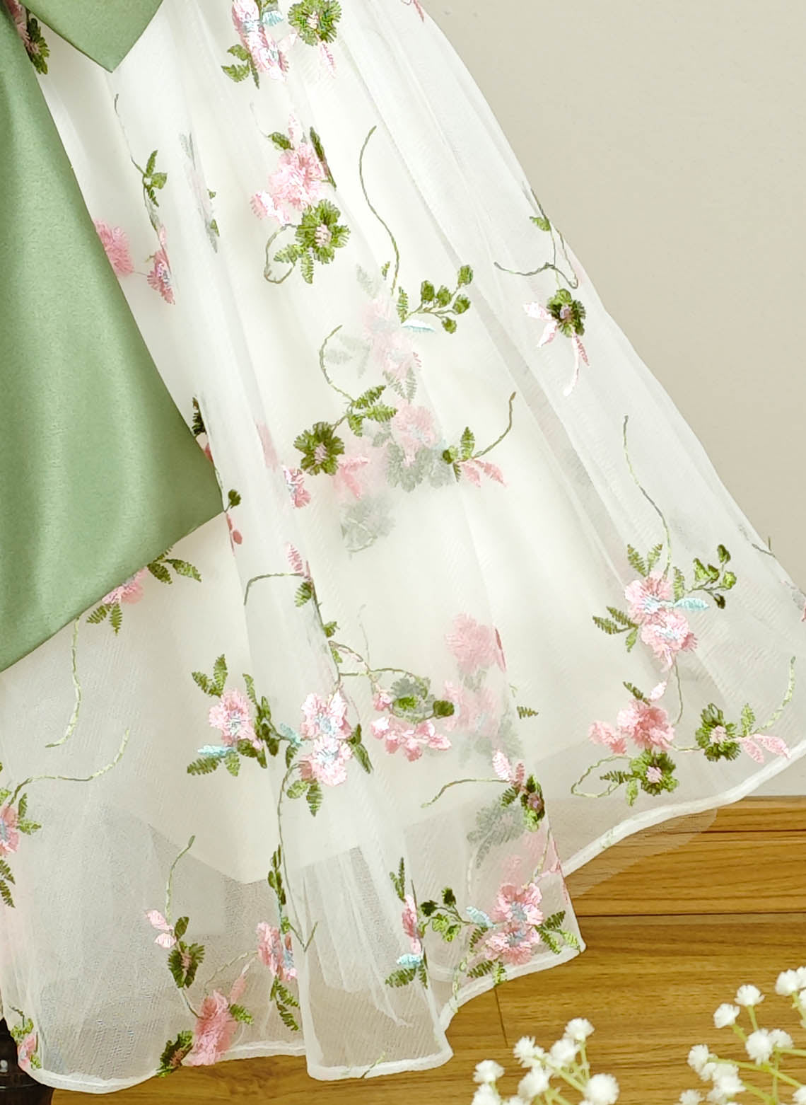 Floryme A-line Scoop Satin Tulle Tea-Length Flower Girl Dress With Bow