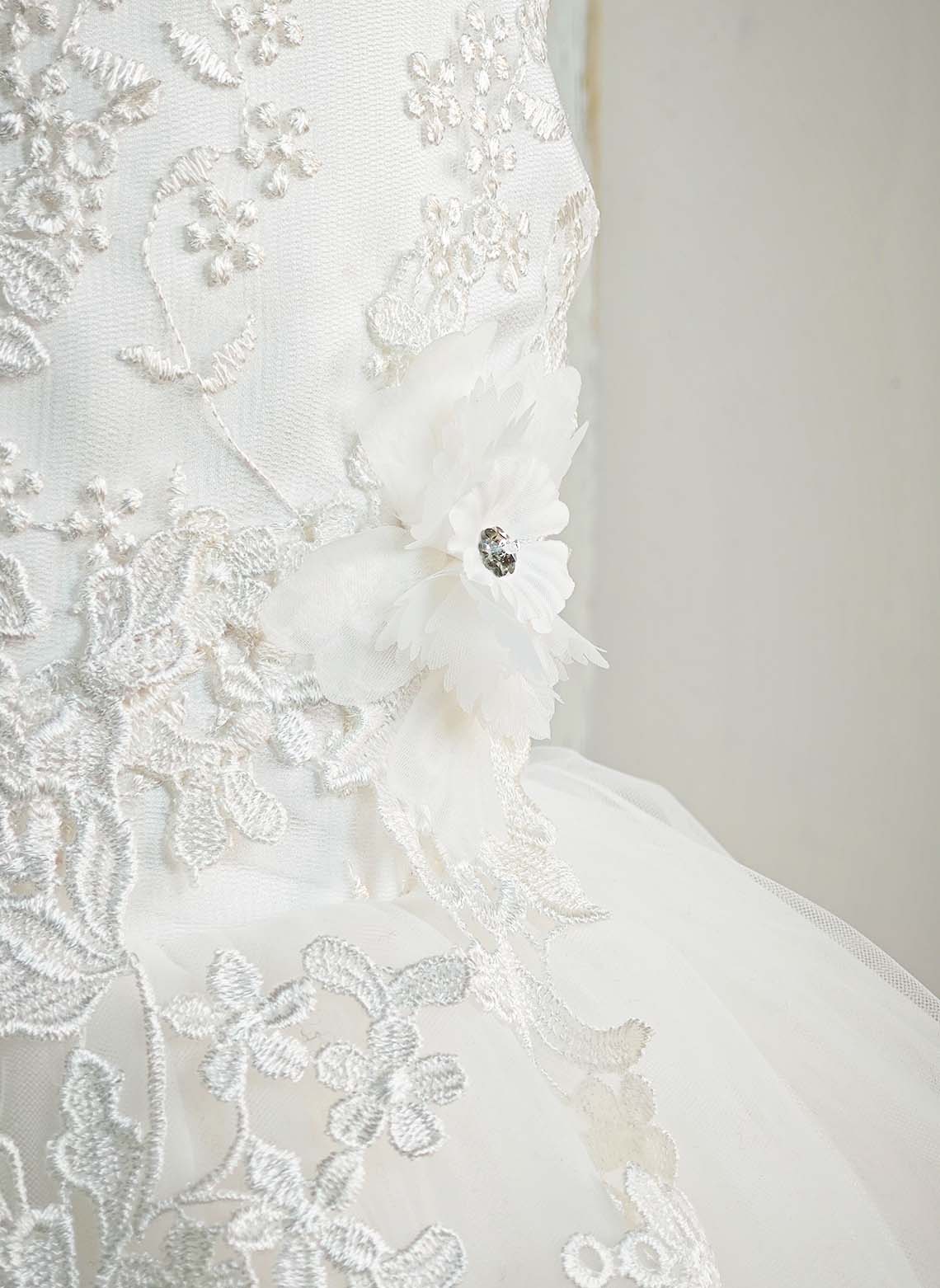 Floryme Ball-Gown/Princess Scoop Lace/Tulle Tea-Length Flower Girl Dress With 3D Flowers