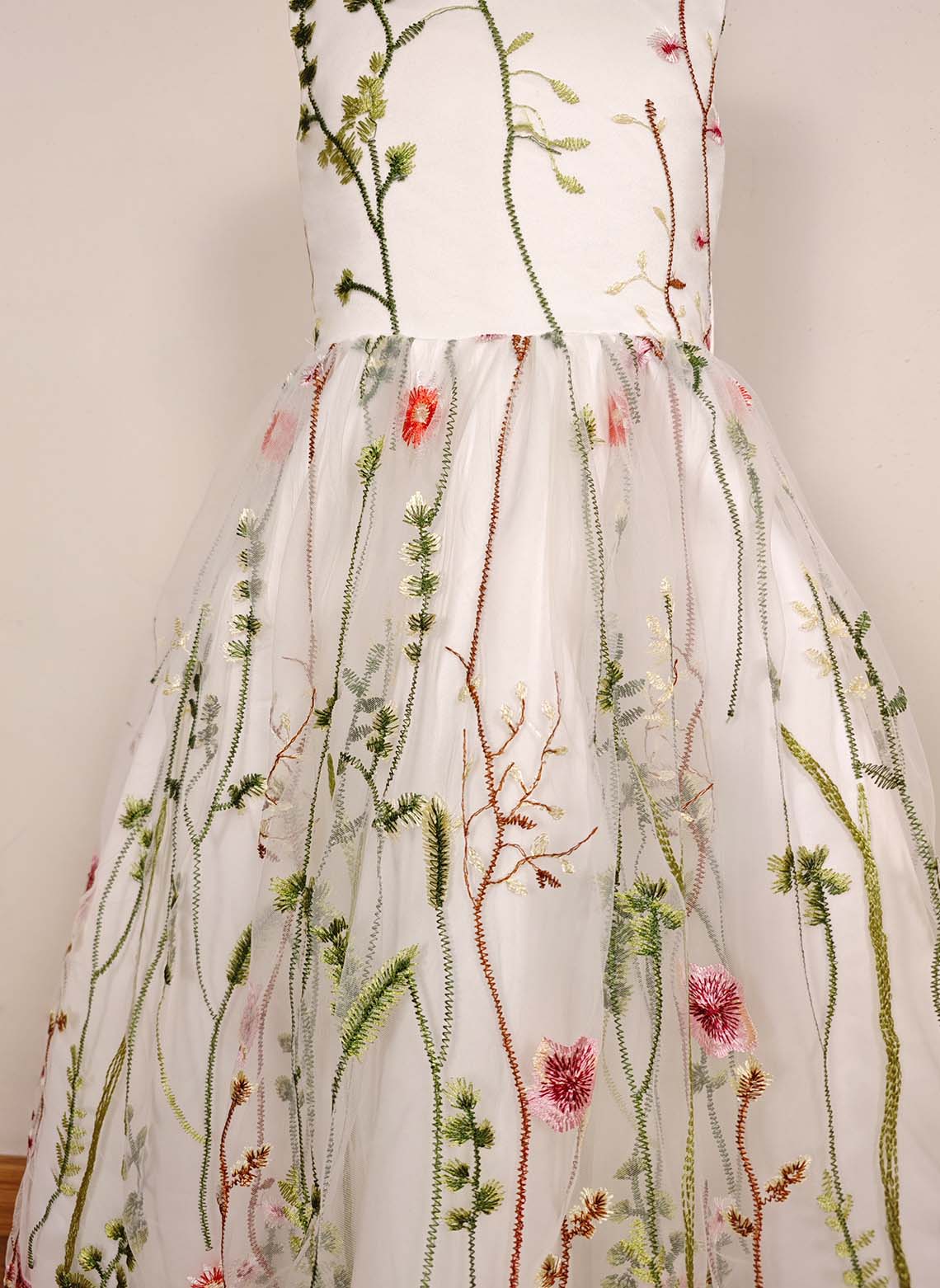 A-line V-Neck Lace/Floral Floor-Length Flower Girl Dress With Bow