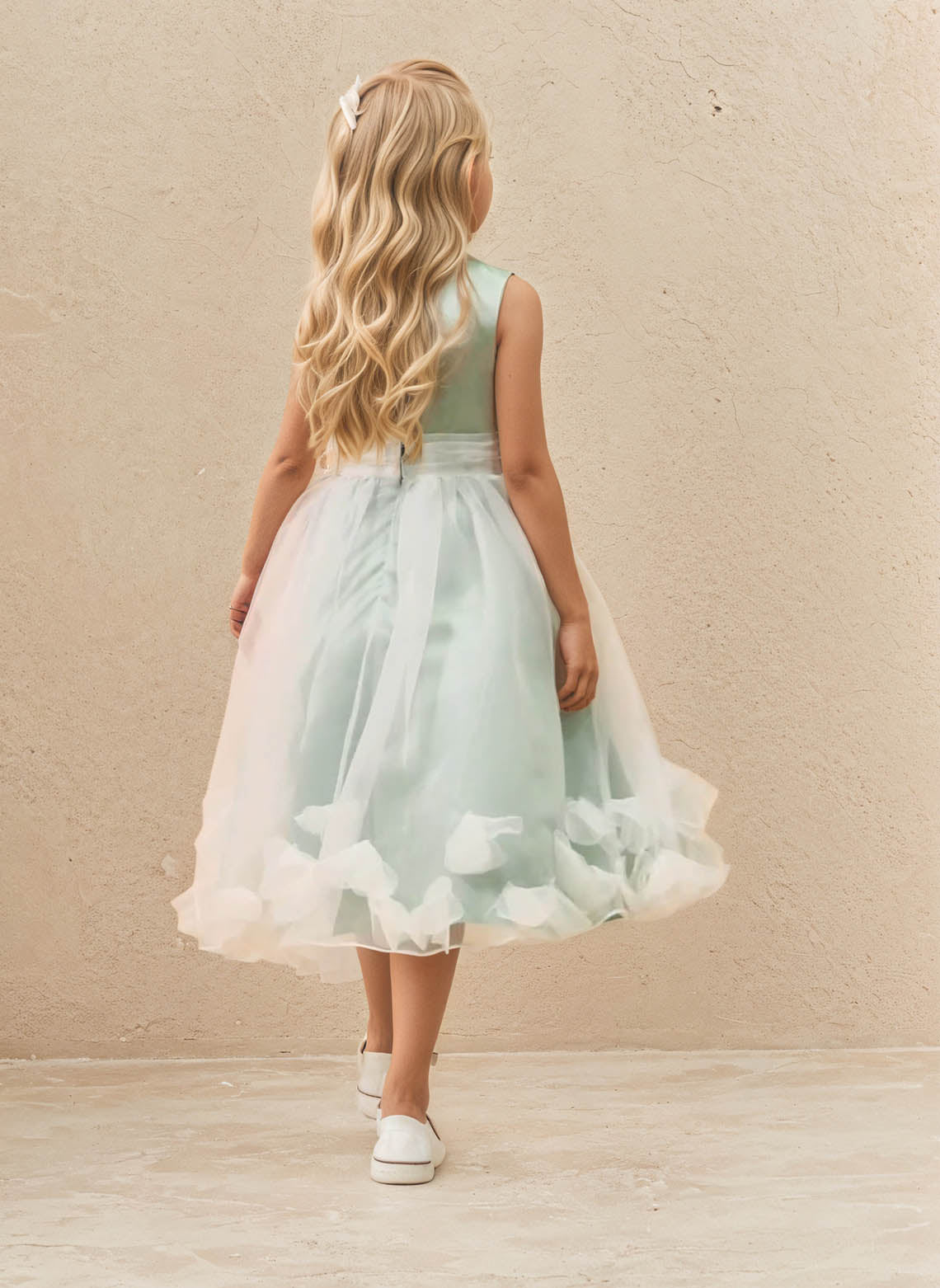 Floryme A-line Scoop Satin/Organza Tea-Length Flower Girl Dress With 3D Flowers