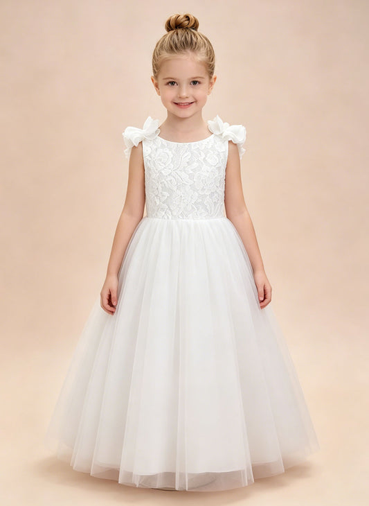 Floryme A-line Scoop Tulle Lace Floor-Length Flower Girl Dress