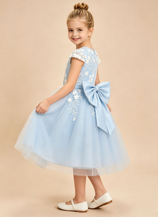 Floryme A-line Scoop Lace Tulle Tea-Length Flower Girl Dress
