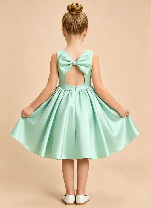Floryme A-line Scoop Satin Knee-Length Flower Girl Dress