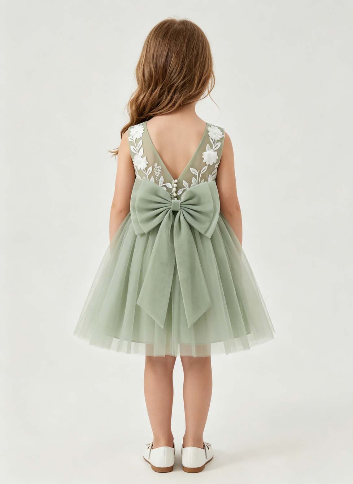 Floryme A-line Scoop Tulle Lace Knee-Length Flower Girl Dress