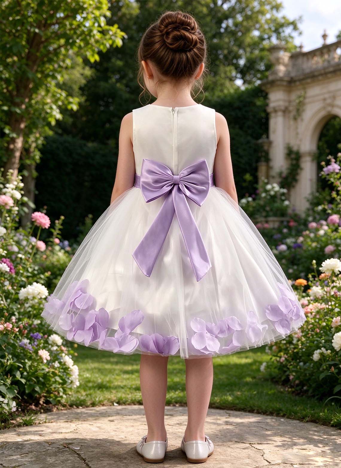 Floryme Satin Knee-length Flower Girl Dress with Flower