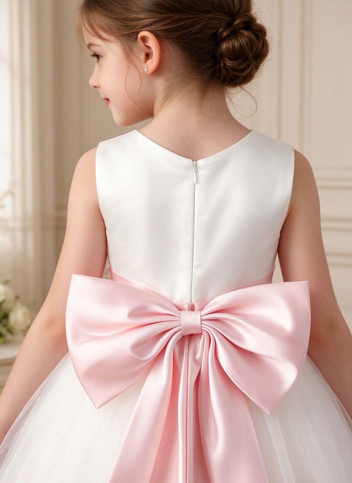 Floryme A-line Scoop Satin Tulle Floor-Length Flower Girl Dress