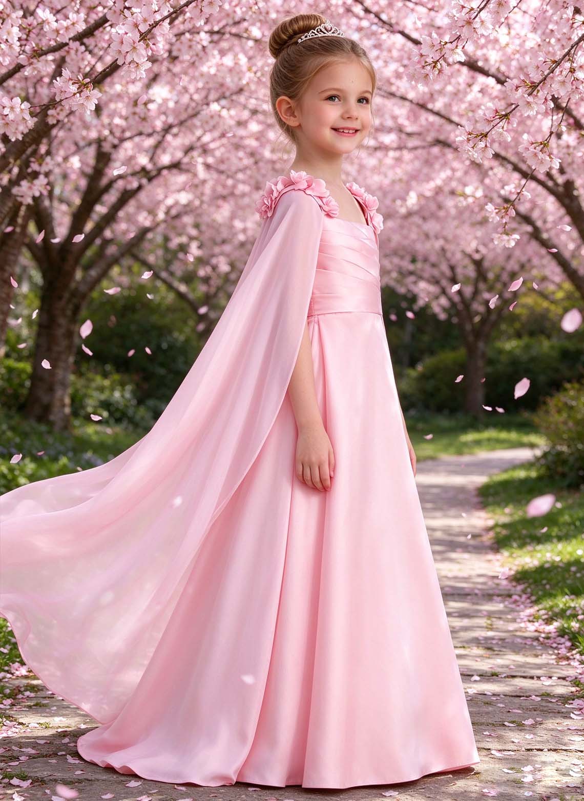 Floryme A-line Scoop Chiffon Satin Floor-Length Flower Girl Dress