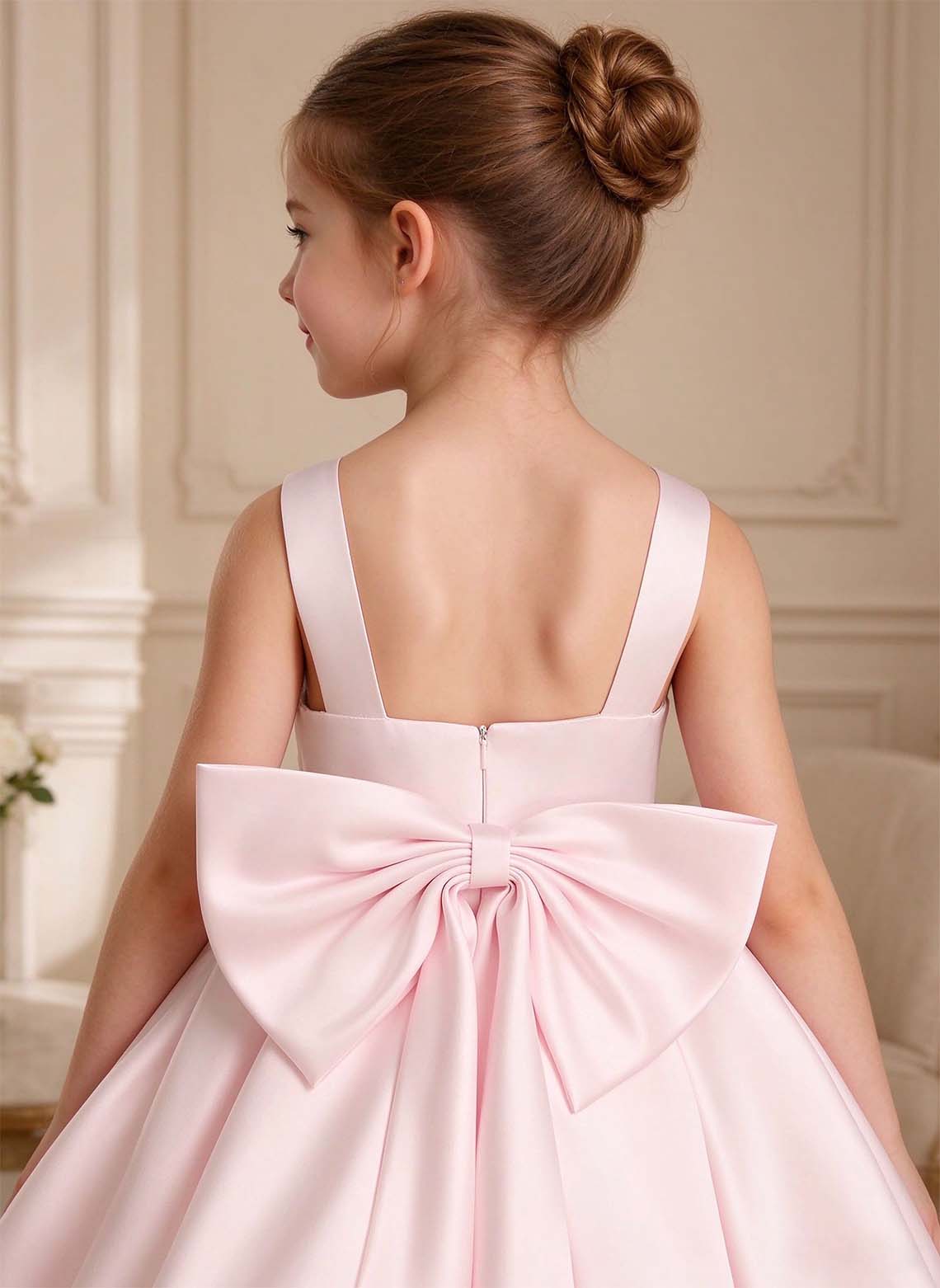 Floryme A-line Sleeveless Satin Knee-Length Flower Girl Dress