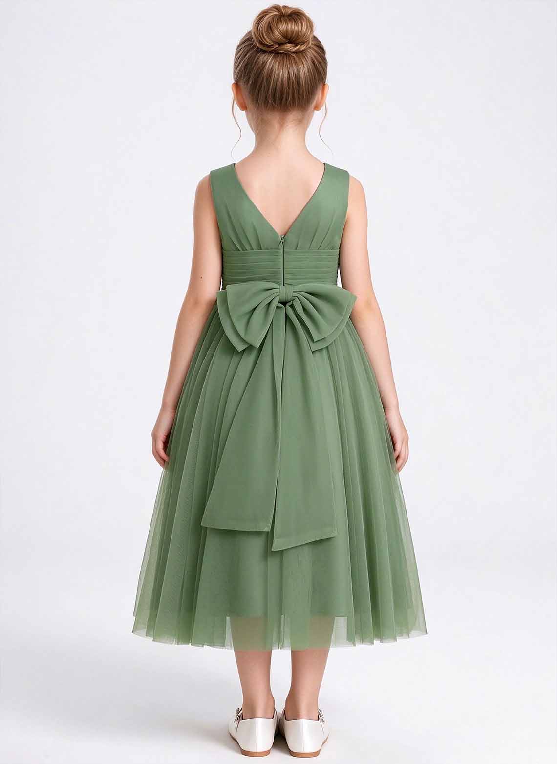 Floryme A-line Scoop Tulle Tea-Length Flower Girl Dress