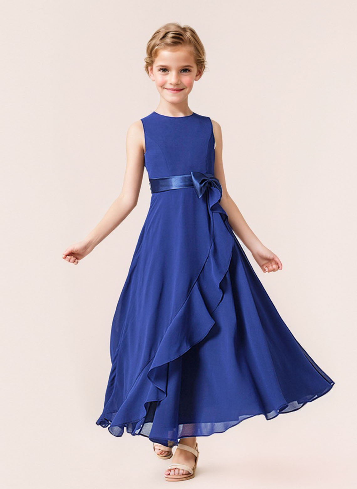 Floryme A-line Scoop Ankle-Length Chiffon Junior Bridesmaid Dress