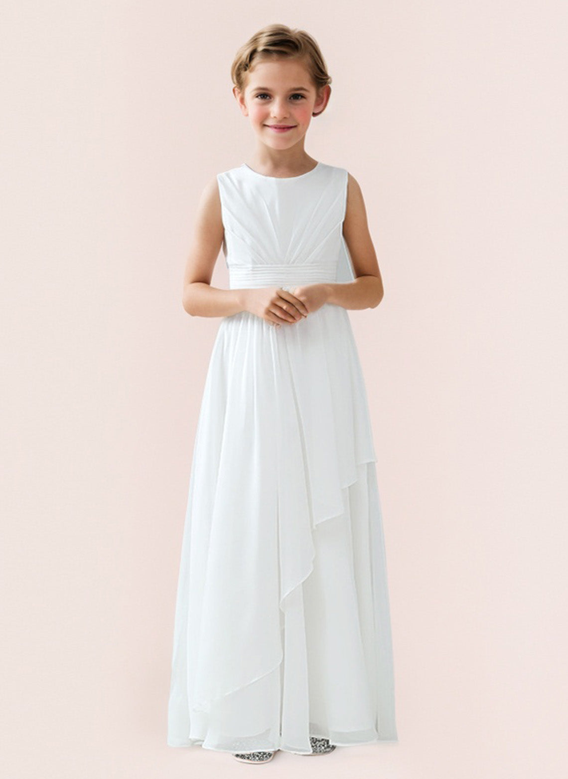 Floryme A-line Scoop Floor-Length Chiffon Junior Bridesmaid Dress
