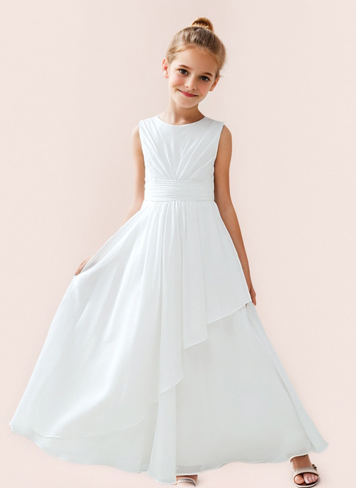 Floryme A-line Scoop Floor-Length Chiffon Junior Bridesmaid Dress