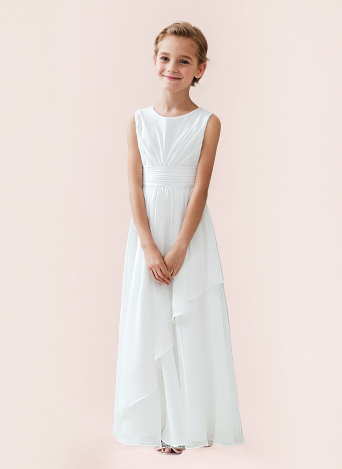 Floryme A-line Scoop Floor-Length Chiffon Junior Bridesmaid Dress