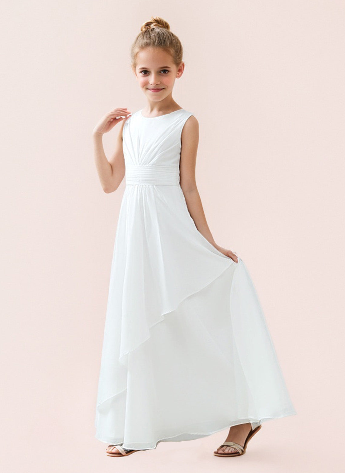 Floryme A-line Scoop Floor-Length Chiffon Junior Bridesmaid Dress