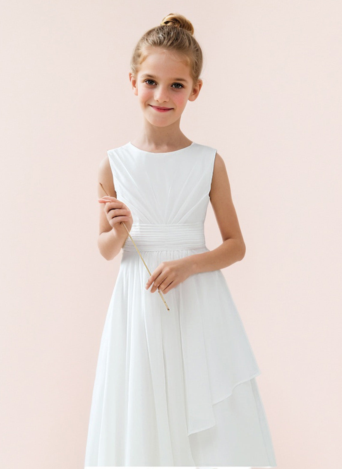 Floryme A-line Scoop Floor-Length Chiffon Junior Bridesmaid Dress