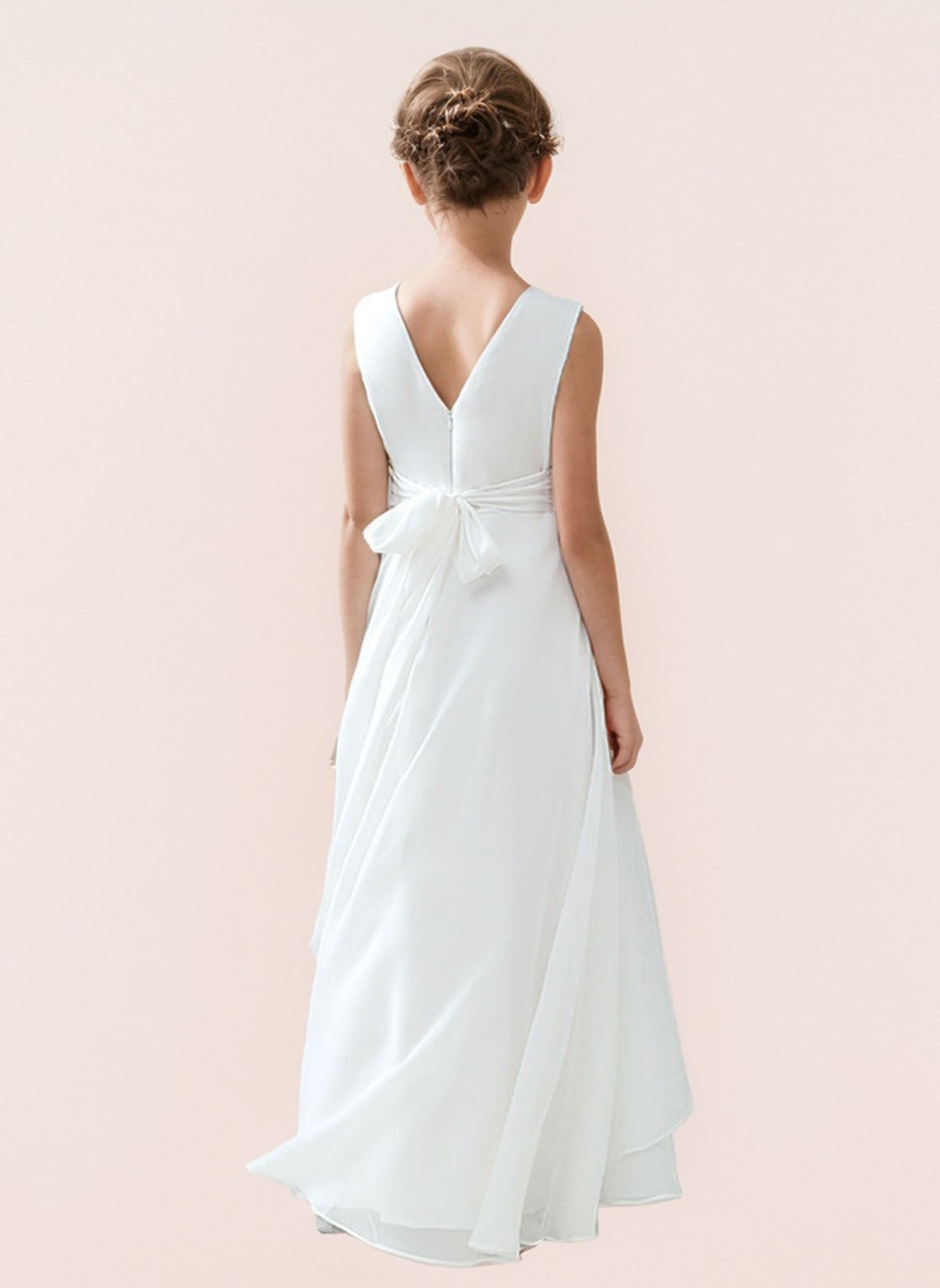 Floryme A-line Scoop Floor-Length Chiffon Junior Bridesmaid Dress