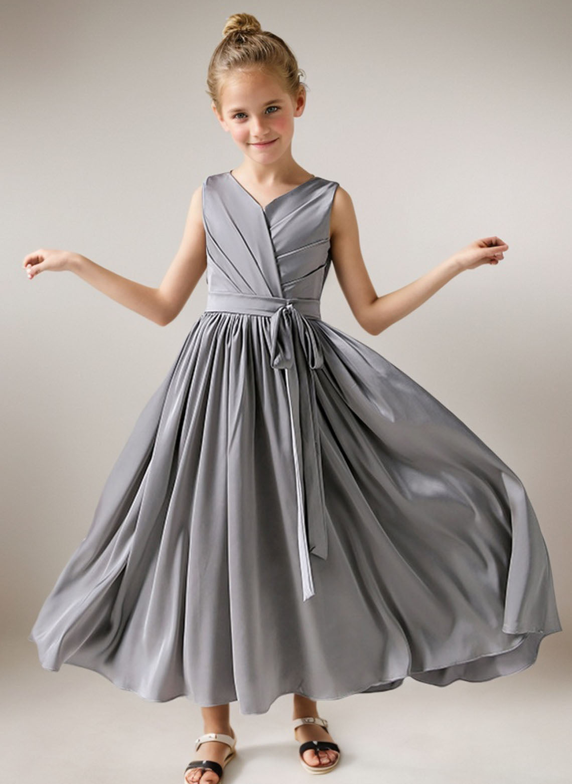 Floryme A-line V-neck Ankle-Length Chiffon Junior Bridesmaid Dress
