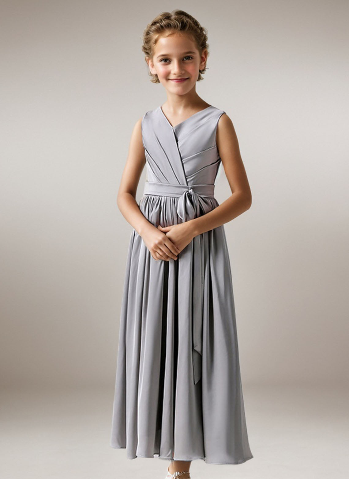 Floryme A-line V-neck Ankle-Length Chiffon Junior Bridesmaid Dress