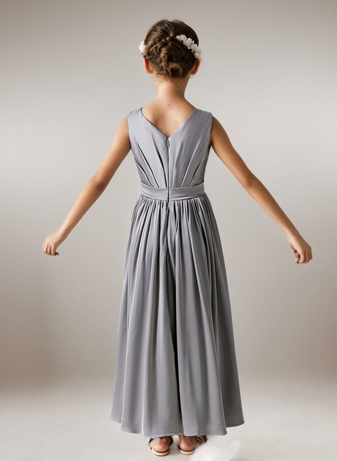 Floryme A-line V-neck Ankle-Length Chiffon Junior Bridesmaid Dress