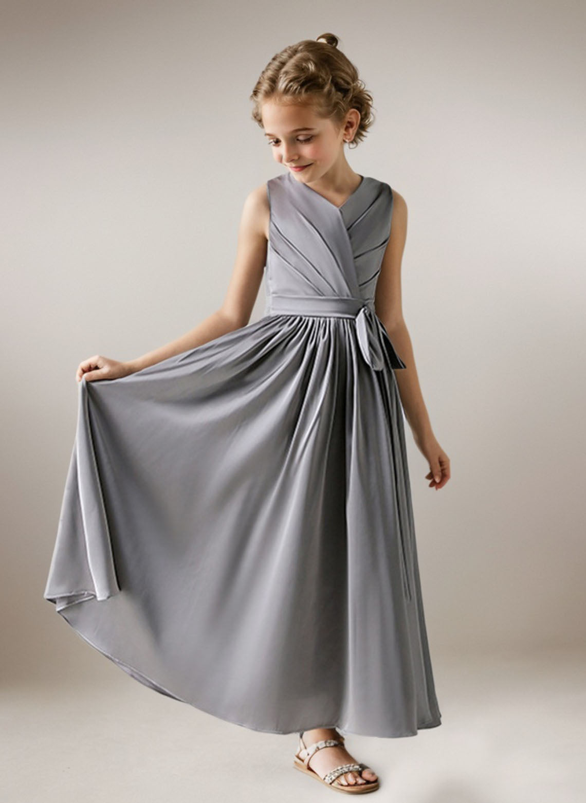 Floryme A-line V-neck Ankle-Length Chiffon Junior Bridesmaid Dress