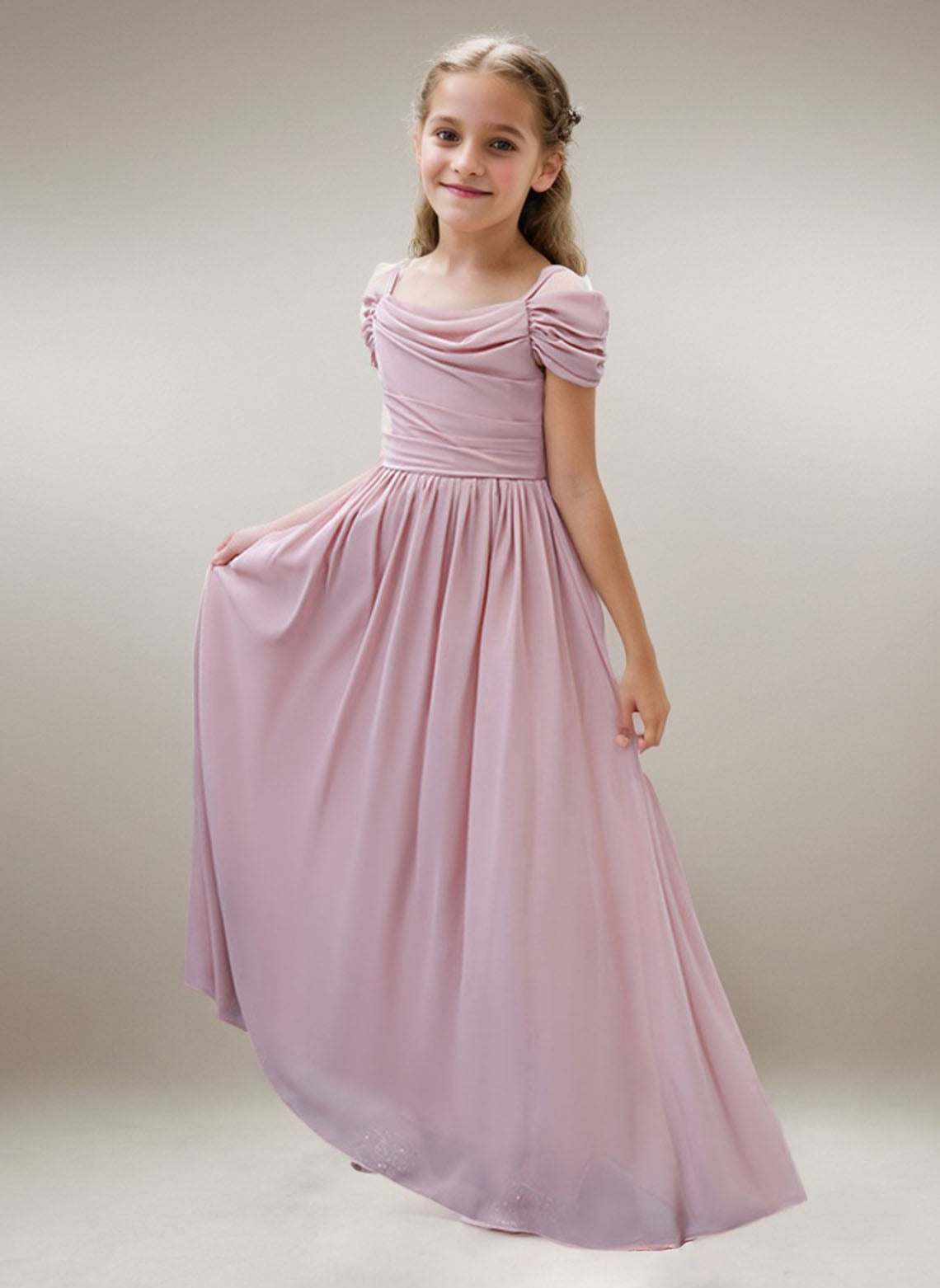 Floryme A-line Off-the-shoulder Floor-Length Chiffon Junior Bridesmaid Dress