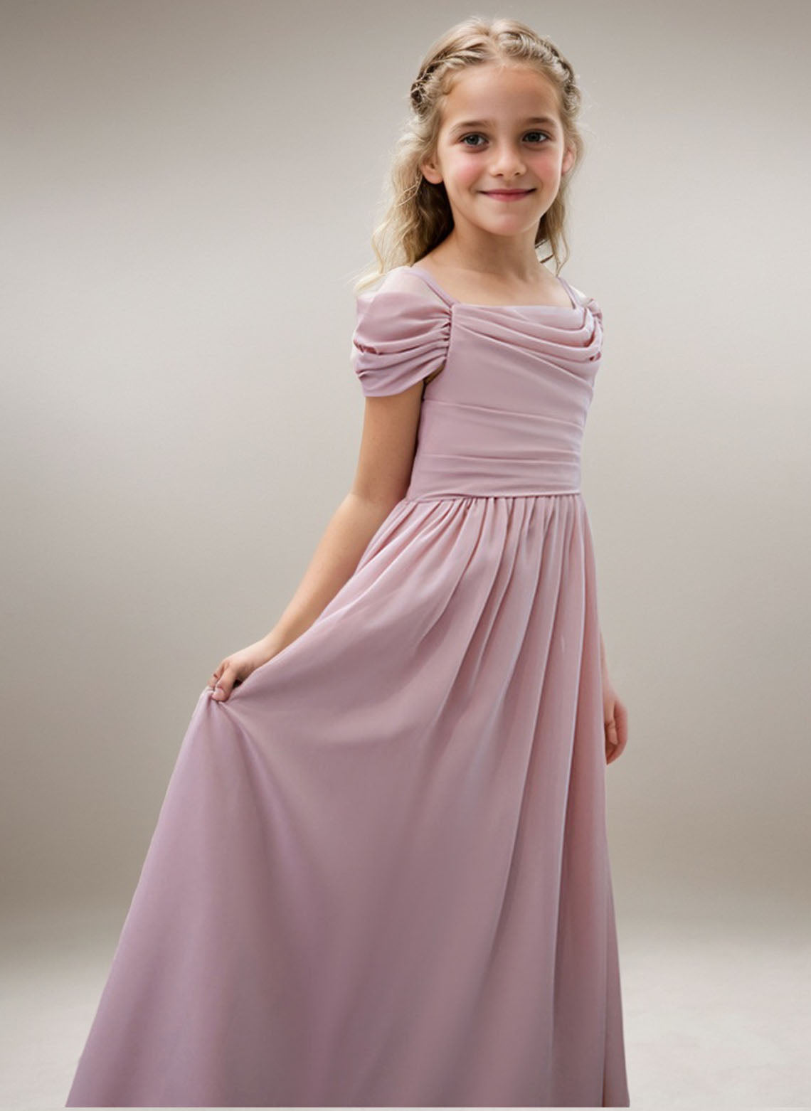 Floryme A-line Off-the-shoulder Floor-Length Chiffon Junior Bridesmaid Dress