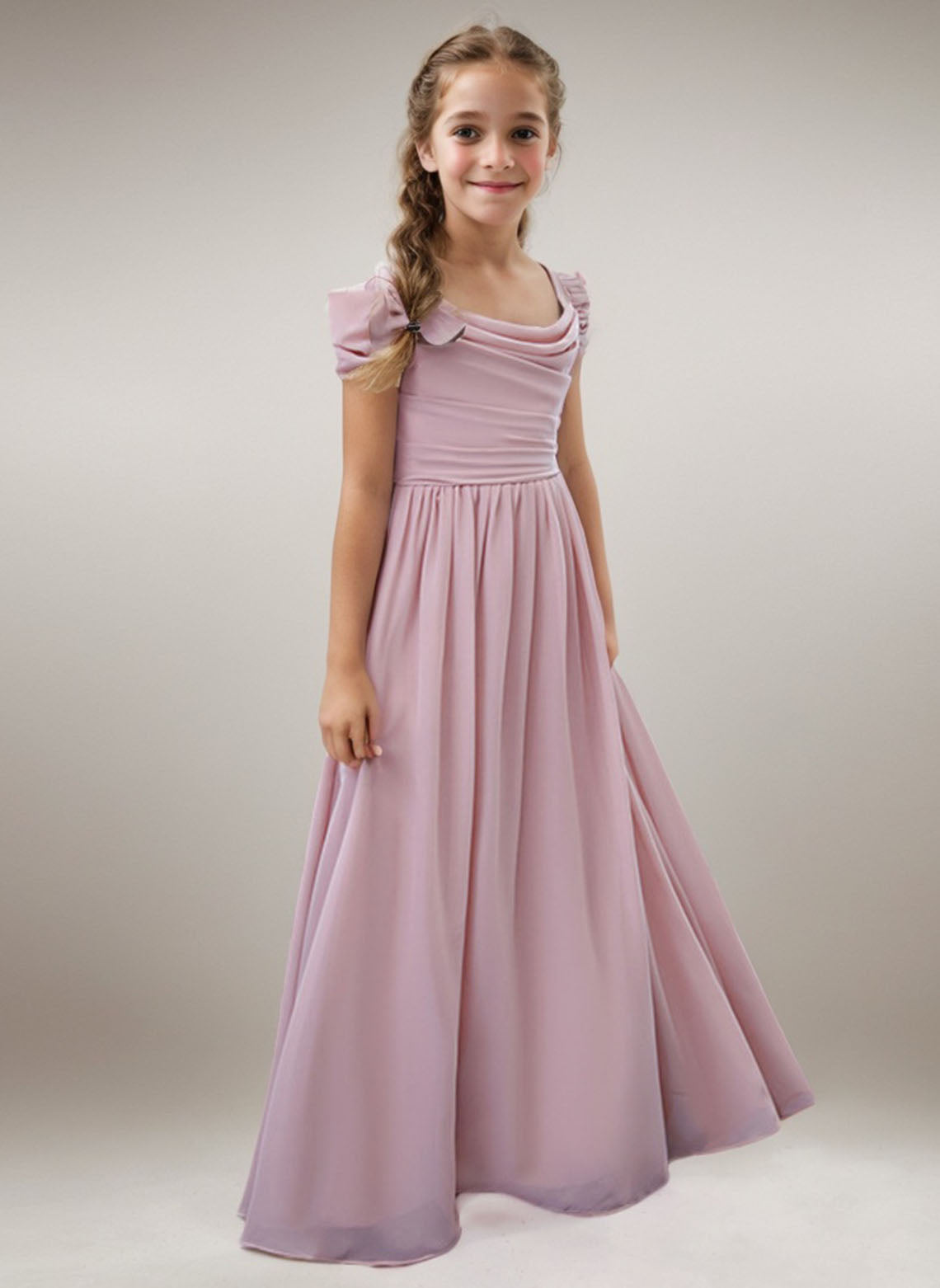 Floryme A-line Off-the-shoulder Floor-Length Chiffon Junior Bridesmaid Dress
