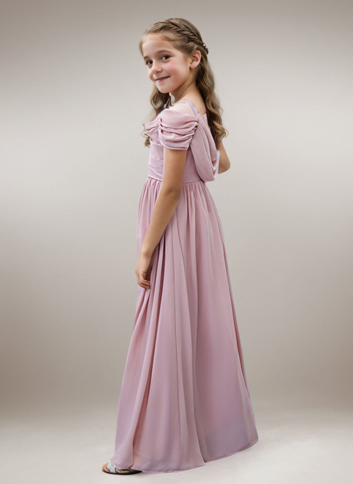 Floryme A-line Off-the-shoulder Floor-Length Chiffon Junior Bridesmaid Dress