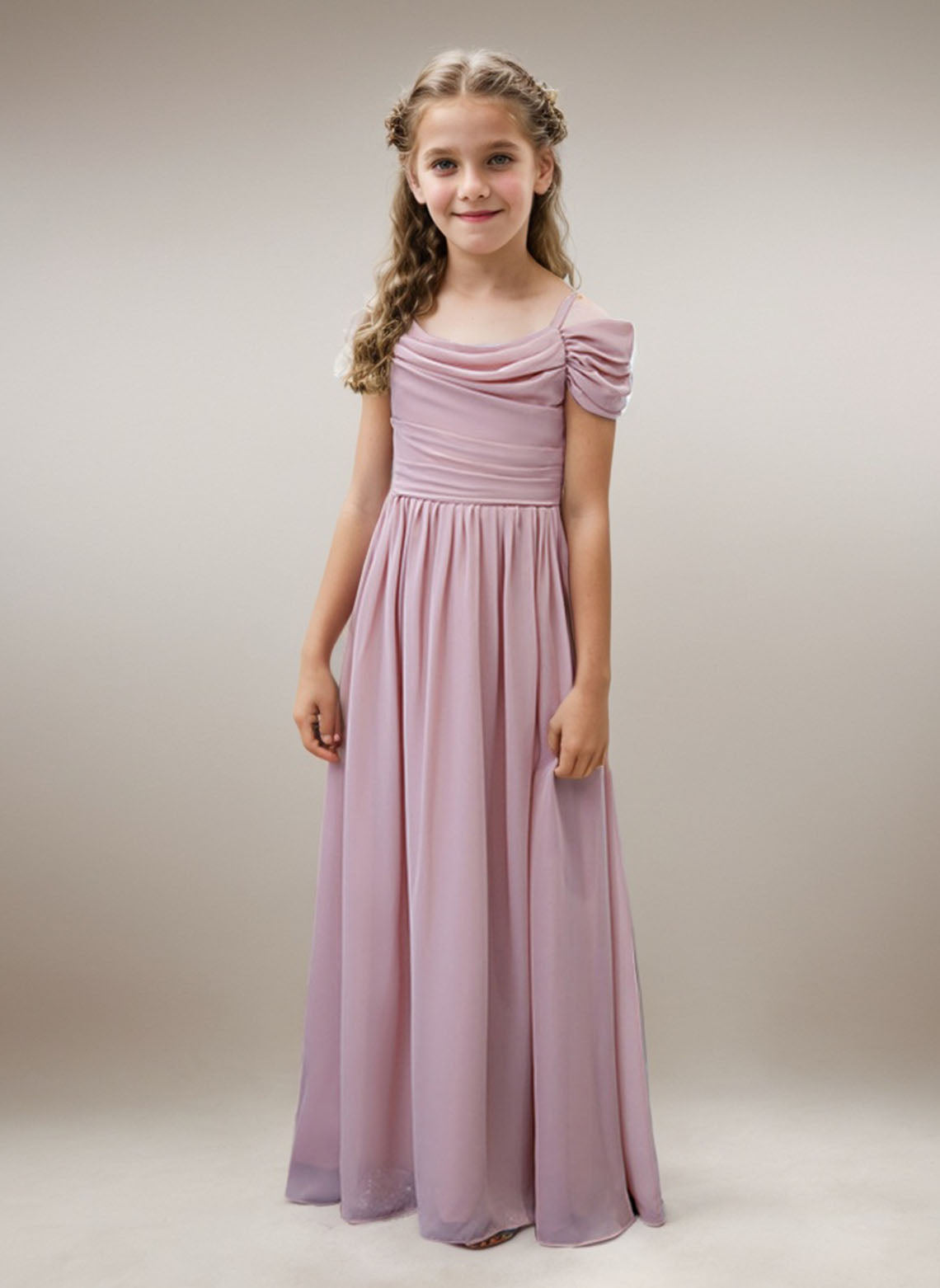 Floryme A-line Off-the-shoulder Floor-Length Chiffon Junior Bridesmaid Dress