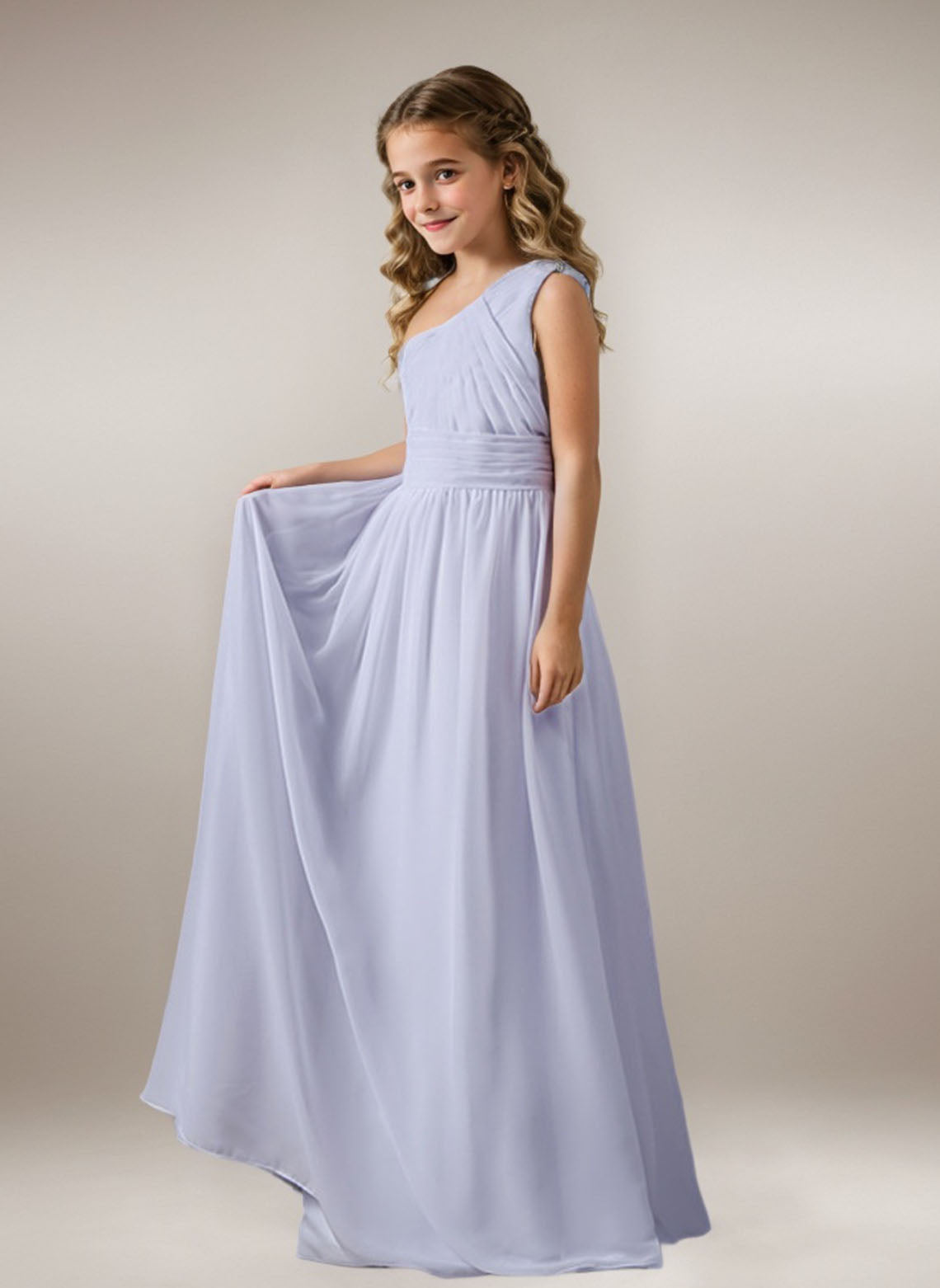 Floryme A-Line/Princess One Shoulder Chiffon Floor-Length Junior Bridesmaid Dress
