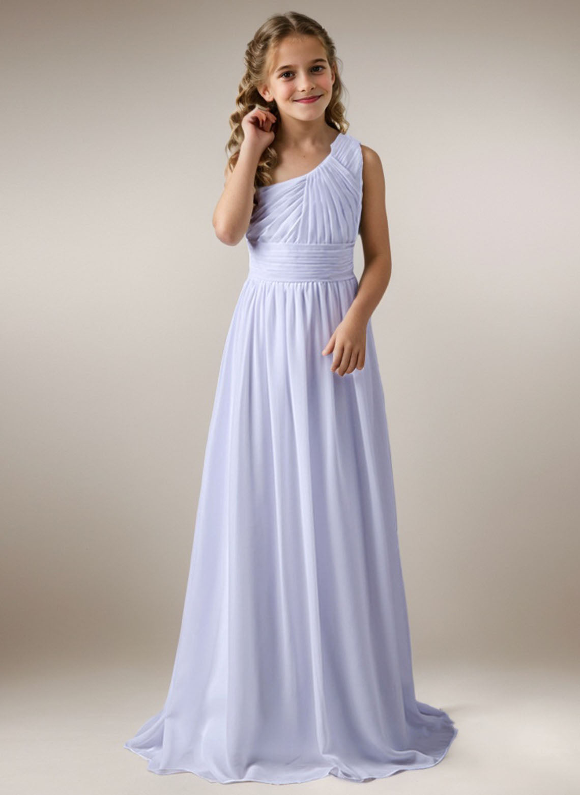 Floryme A-Line/Princess One Shoulder Chiffon Floor-Length Junior Bridesmaid Dress