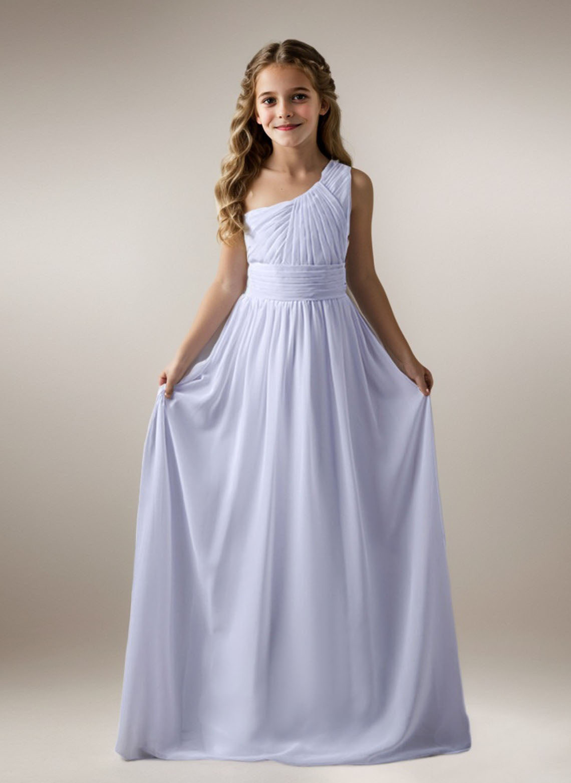 Floryme A-Line/Princess One Shoulder Chiffon Floor-Length Junior Bridesmaid Dress