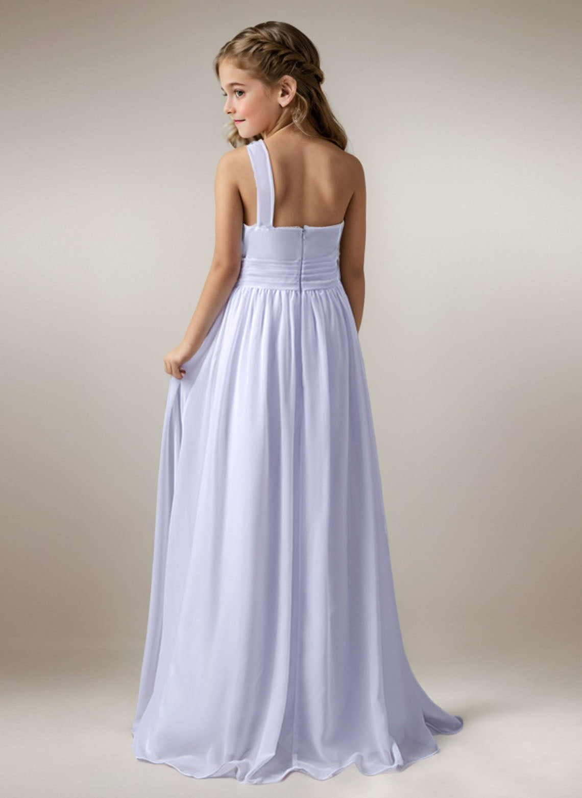Floryme A-Line/Princess One Shoulder Chiffon Floor-Length Junior Bridesmaid Dress
