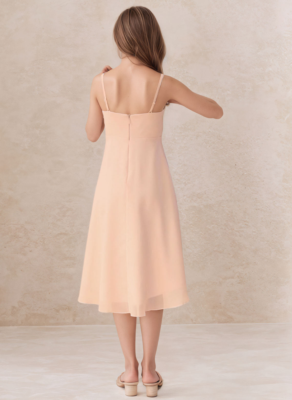 Floryme A-line V-Neck Chiffon Asymmetrical Junior Bridesmaid Dress