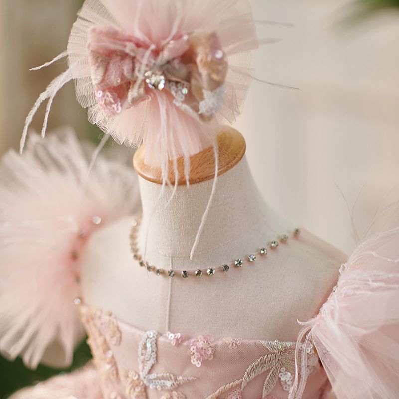 Floryme Puffy Sleeves Tulle Knee-length Toddler Birthday Dress