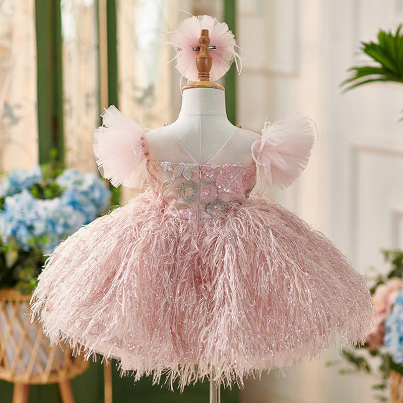 Floryme Puffy Sleeves Tulle Knee-length Toddler Birthday Dress