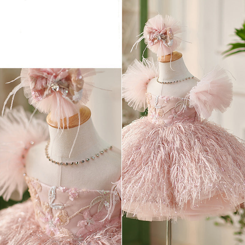 Floryme Puffy Sleeves Tulle Knee-length Toddler Birthday Dress