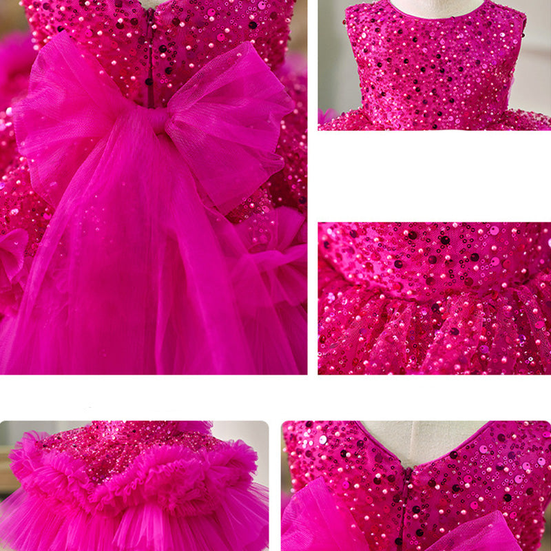 Floryme Bow Sequined Knee-length Baby Girl Birthday Dress