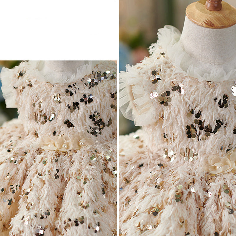 Floryme Princess Sequins Feather Knee-length Baby Girl Birthday Dress