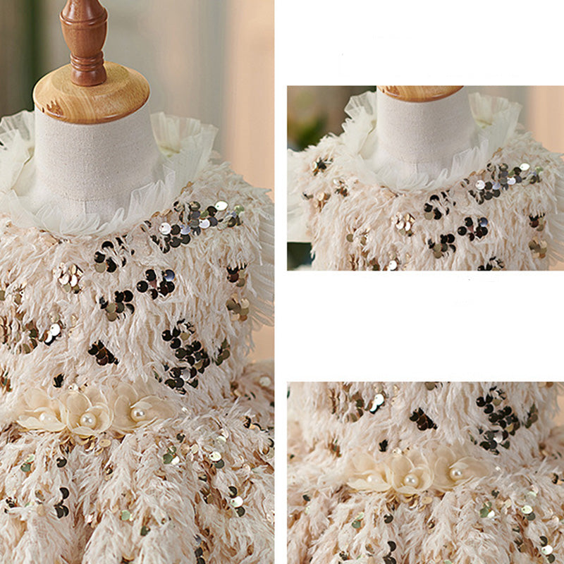 Floryme Princess Sequins Feather Knee-length Baby Girl Birthday Dress